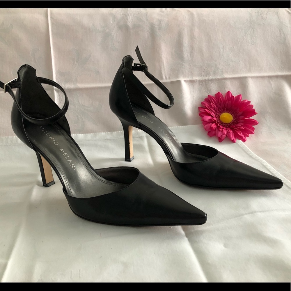 Antonio Melani Black Leather Strappy Dress Sandal